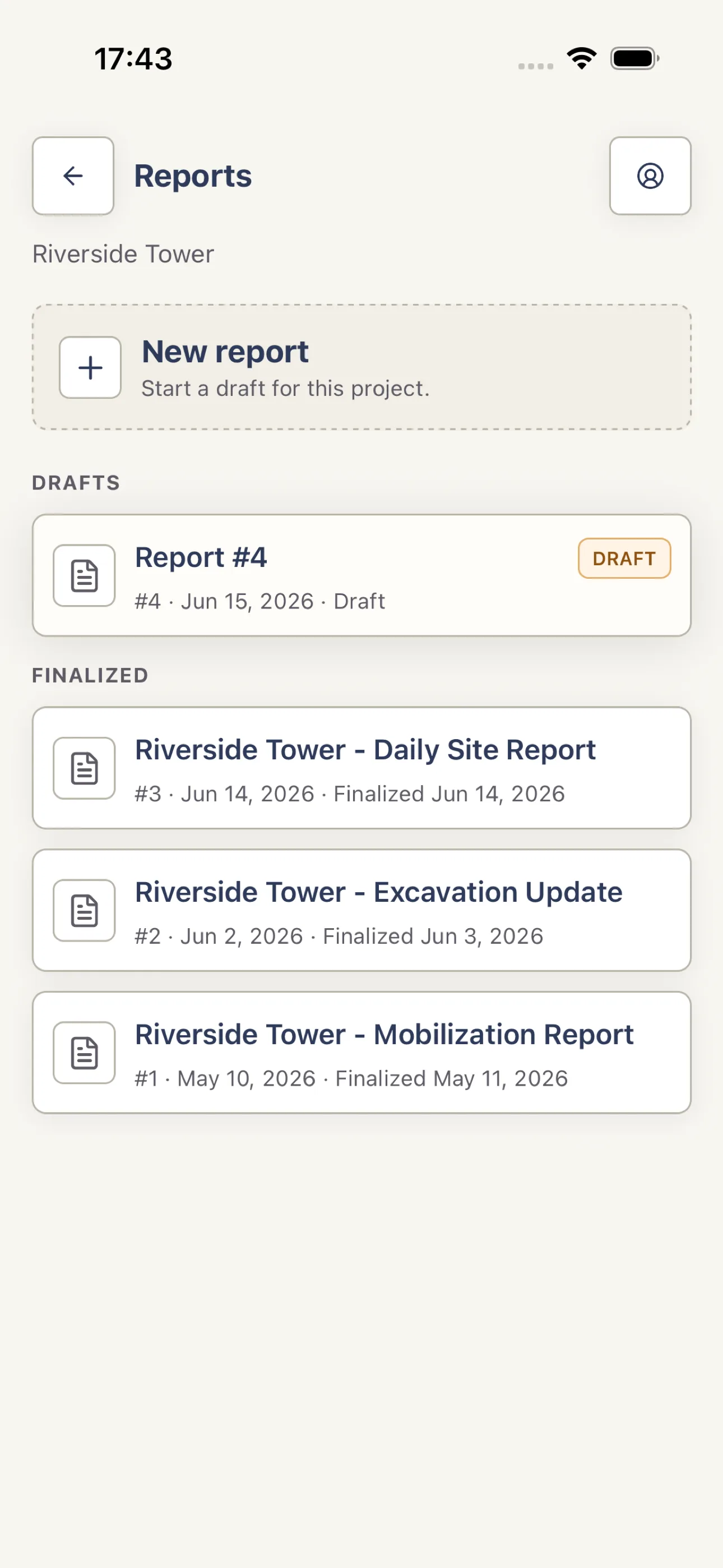 Harpa Pro Reports list separating drafts from finalized reports